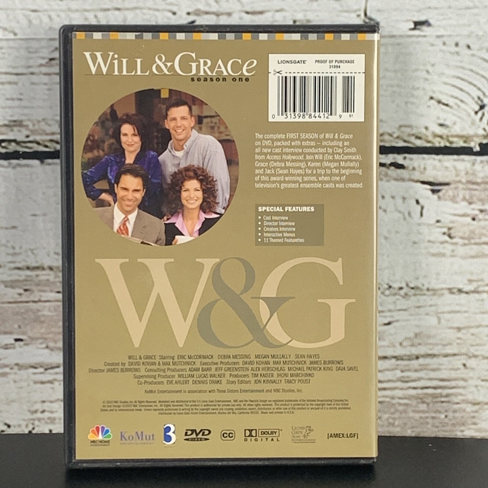 Will & Grace - Season 1 (DVD, 2003, 4-Disc Set) Loaded with Extra‎ Features - Picture 2 of 5